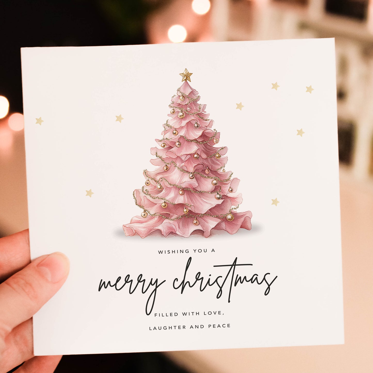 Pink tree Christmas card