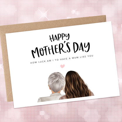 Mother's Day Card featuring Mum and Daughter Illustration