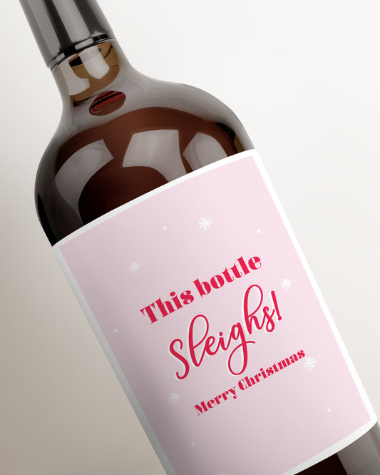 This Bottle Sleighs personalised wine bottle label for Christmas